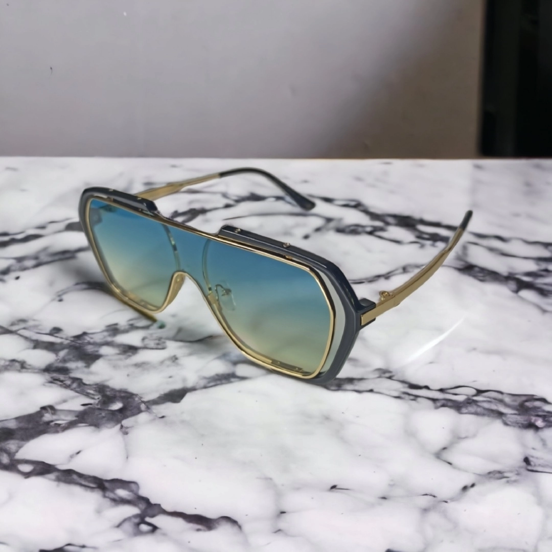 Mavi Cam, Gold Detay Çerçeveli Techno-Style Gözlük